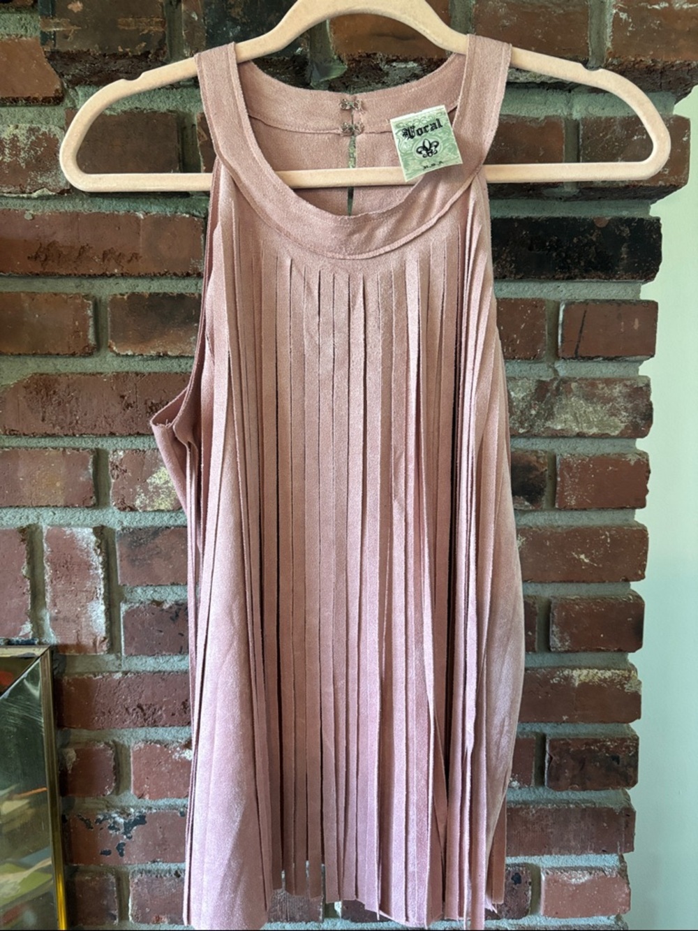 Vocal Faux Leather Fringe Tank Top - Dusty Pink Boho Festival Women’s Size Small